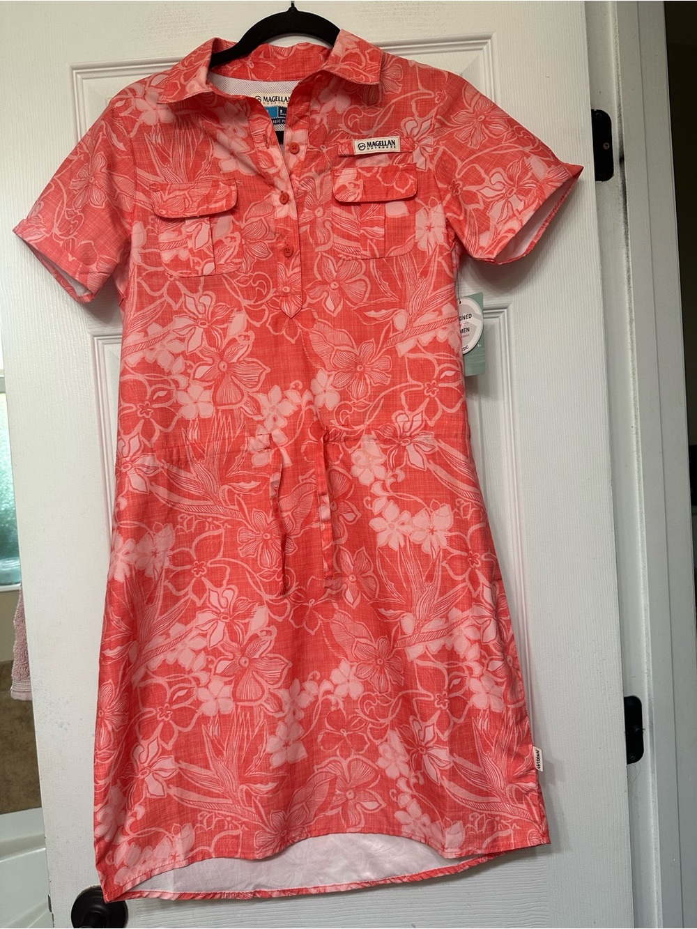 Magellan Fishing Outdoors Coral Floral Polo Dress Size S NWT